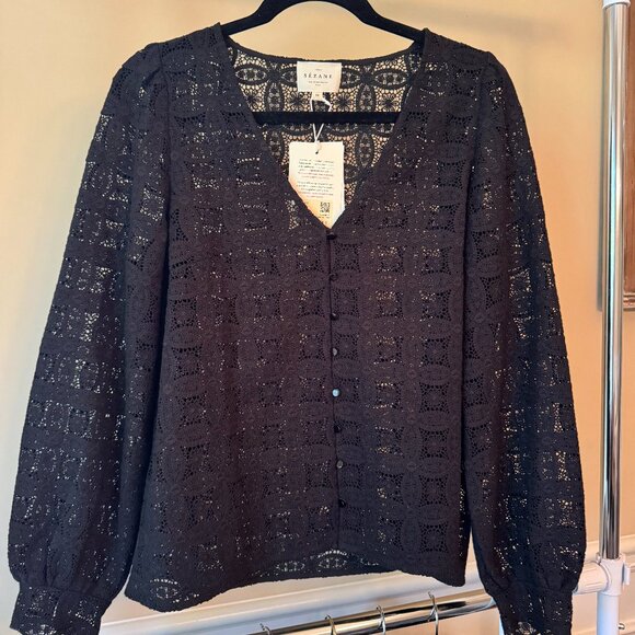 Sezane Gaya Shirt Black Guipure - Size 6 - Picture 2 of 6